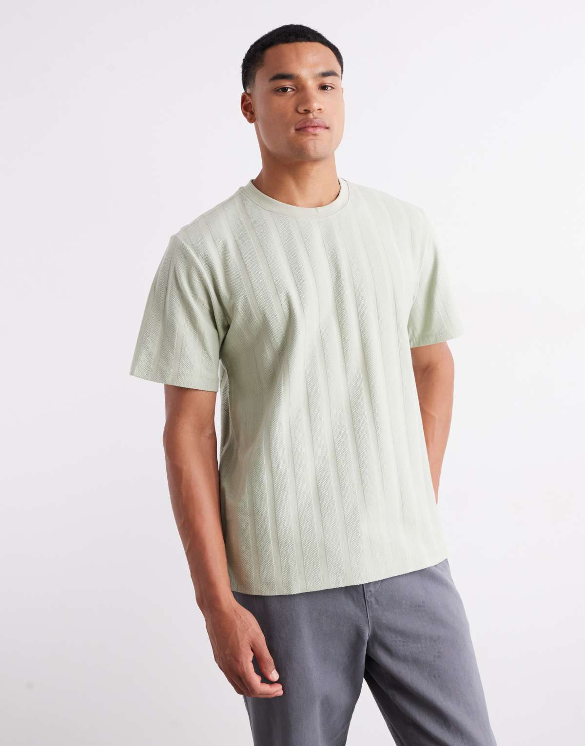 JJ Rebel oversized t-shirt in texture stripe in green