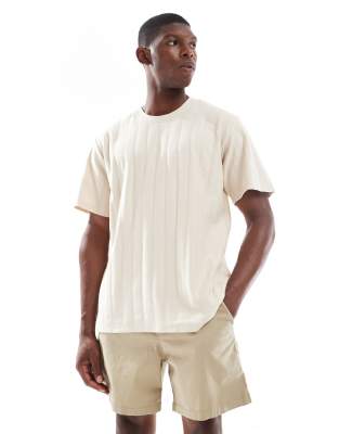 JJ Rebel oversized T-shirt in textured stripe in cream - view 1