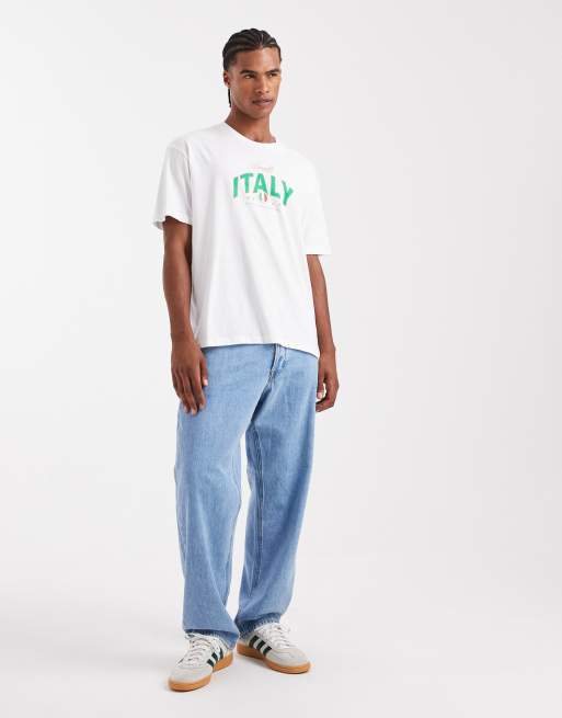 JJ Rebel - Oversized T-shirt met Italy-print op de borst in wit, 2 van 5