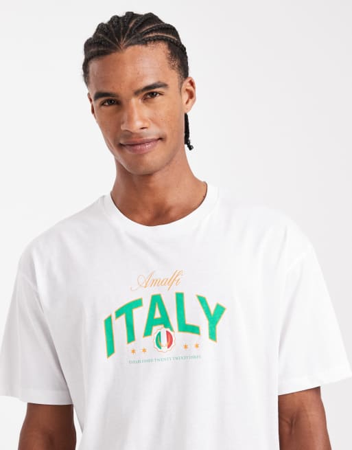JJ Rebel - Oversized T-shirt met Italy-print op de borst in wit, 5 van 5
