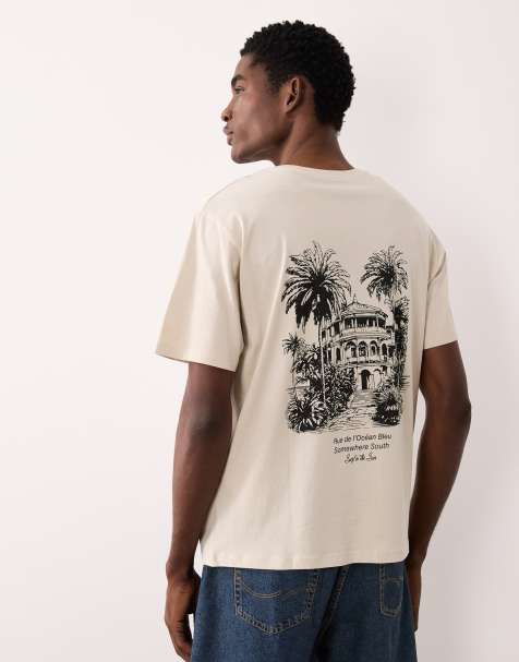 JJ Rebel - Oversized T-shirt met locatieprint op de achterkant in beige - view 1