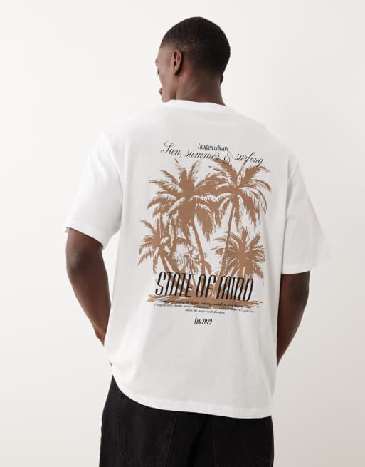 JJ Rebel - Oversized T-shirt met palmboomprint op de achterkant in wit, 3 van 5
