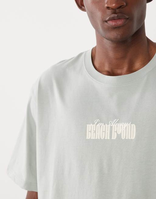 JJ Rebel oversized t-shirt with backprint in sage green, 3 of 5