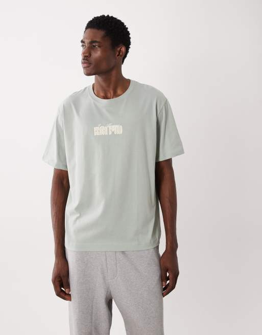 JJ Rebel oversized t-shirt with backprint in sage green, 5 of 5