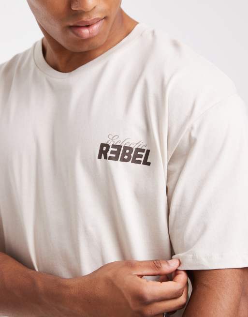 JJ Rebel oversized t-shirt with eclectic back print in beige, 5 of 5