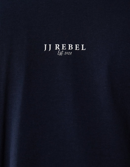 JJ Rebel oversized T-shirt with front logo in navy, 2 of 5