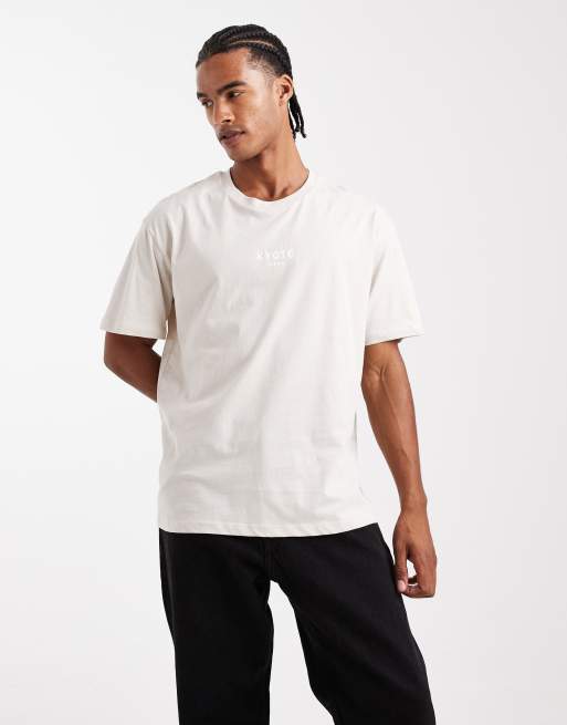 JJ Rebel oversized t-shirt with japanese back print in beige, 3 of 5