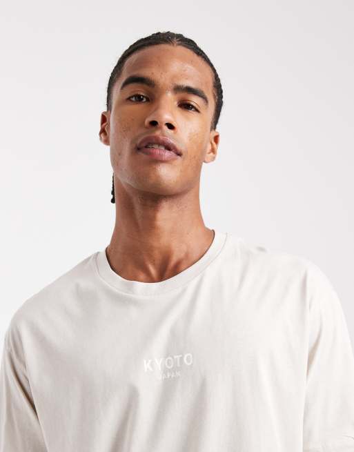 JJ Rebel oversized t-shirt with japanese back print in beige, 5 of 5