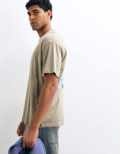JJ Rebel oversized t-shirt with japanese back print in beige, 2 of 5