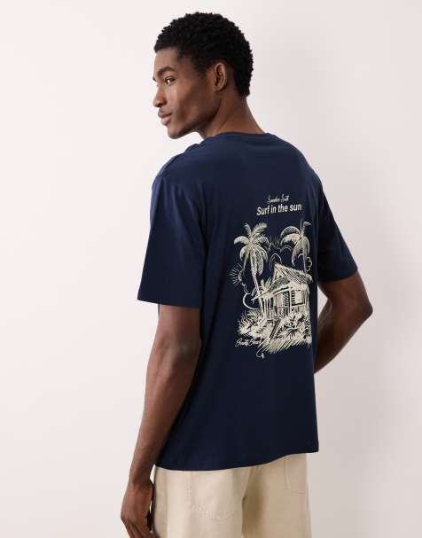 JJ Rebel oversized t-shirt with location back print in navy - view 1