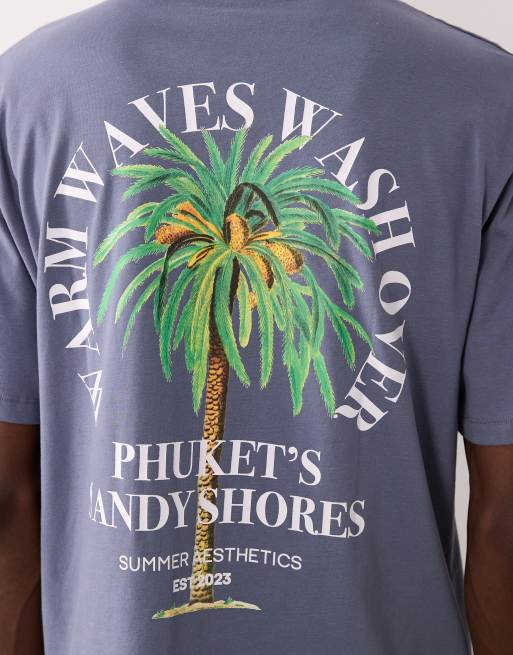 JJ Rebel oversized t-shirt with palm tree back print in gray, 3 of 5