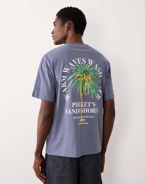 JJ Rebel oversized t-shirt with palm tree back print in grey