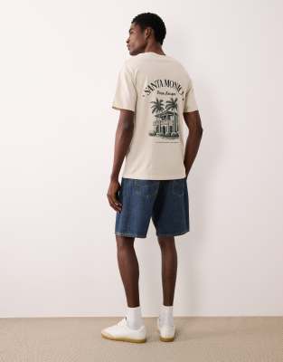 Jj Rebel Oversized T-shirt With Santa Monica Print In Neutral