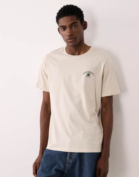 JJ Rebel oversized t-shirt with santa monica print in beige