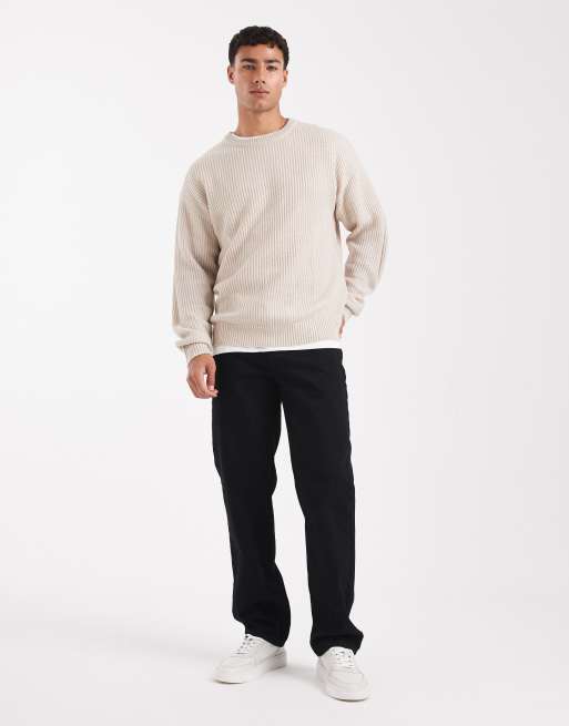 JJ Rebel oversize textured jumper in beige