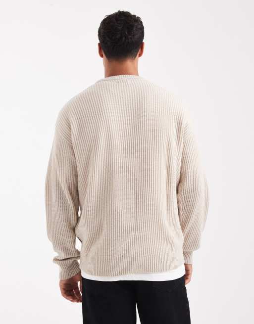 JJ Rebel oversize textured jumper in beige