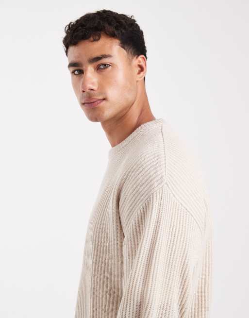 JJ Rebel oversize textured jumper in beige