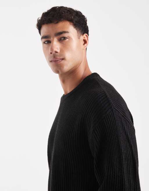 JJ Rebel oversize textured jumper in black