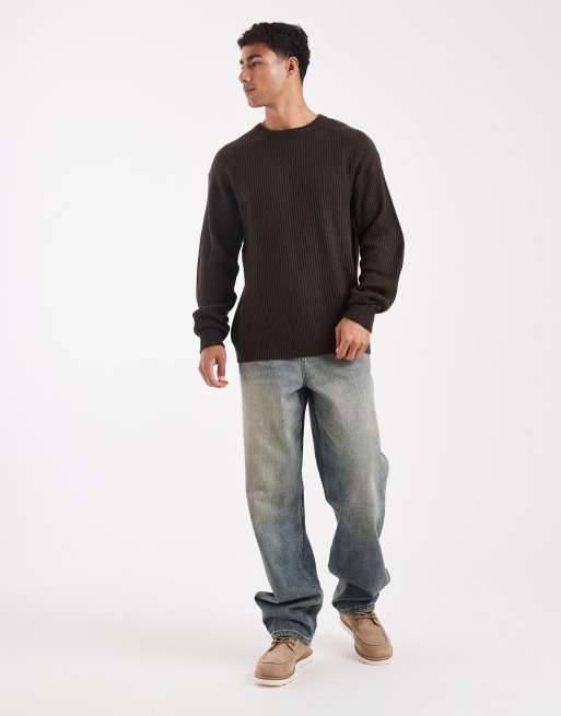 JJ Rebel - Oversized trui met textuur in bruin