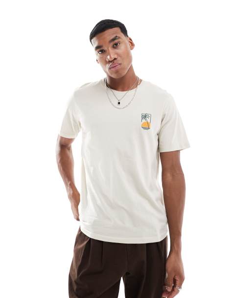JJ Rebel palm embroidery t-shirt in beige - view 1