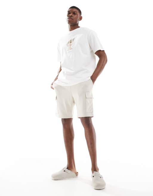 JJ Rebel - Pantaloncini cargo in jersey beige, 2 di 5