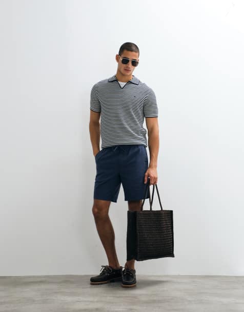 JJ Rebel - Pantaloncini in misto lino blu navy con coulisse - view 1