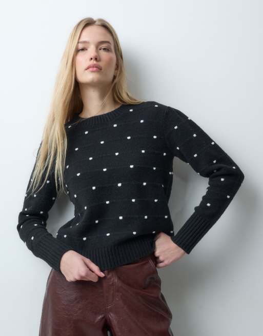 JJ Rebel polka dot knitted jumper in black & white, 2 of 5