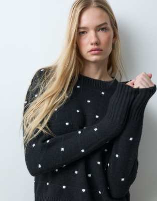Jj Rebel Polka Dot Knitted Sweater In Black