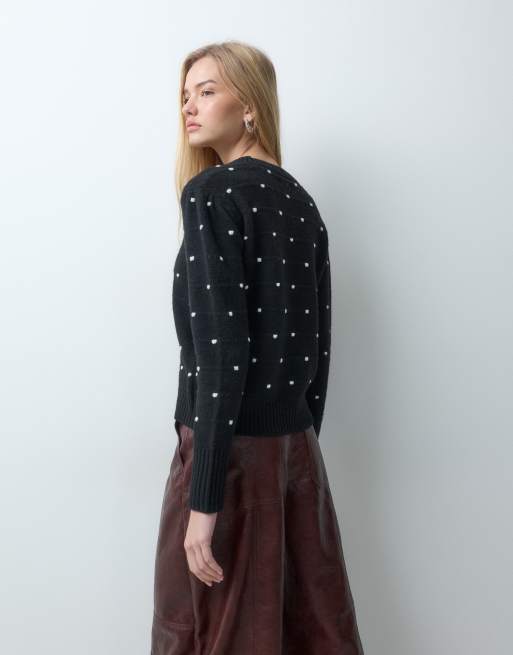 JJ Rebel polka dot knitted sweater in black & white, 4 of 5