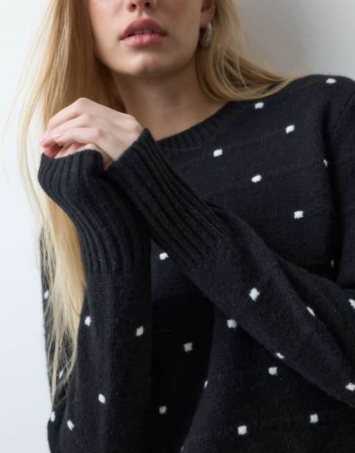 JJ Rebel polka dot knitted sweater in black & white, 5 of 5