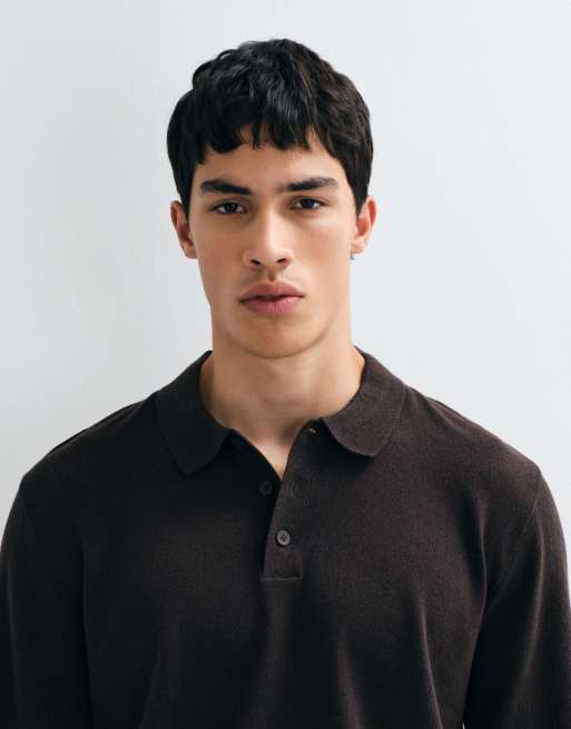 JJ Rebel - Polo a maniche lunghe in maglia marrone, 3 di 5