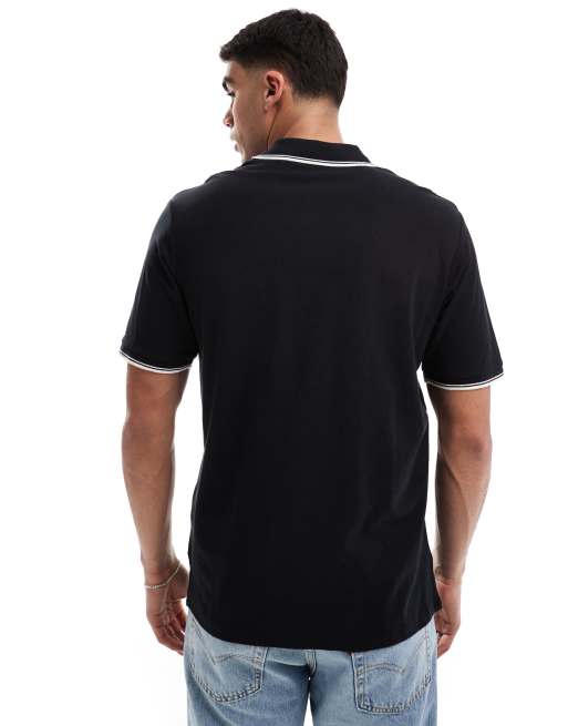 JJ Rebel - Polo in piqué nera con profili a contrasto, 4 di 4