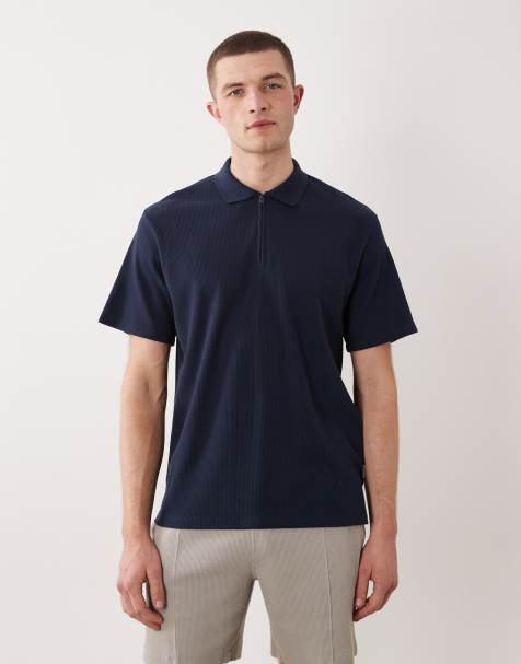 JJ Rebel - Polo met wafelstructuur en rits in marineblauw - view 1