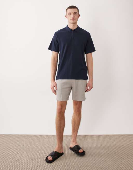 JJ Rebel - Polo met wafelstructuur en rits in marineblauw, 2 van 5