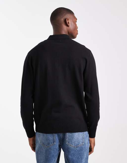 JJ Rebel – Polo-Strickpullover in Schwarz mit kurzem Reißverschluss, 3 von 5