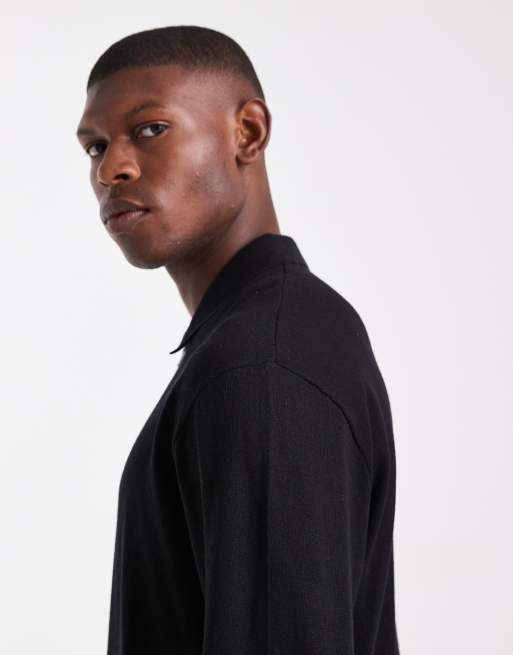 JJ Rebel – Polo-Strickpullover in Schwarz mit kurzem Reißverschluss, 4 von 5