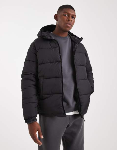 JJ Rebel puffer jacket with hood in black - view 1