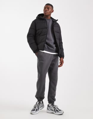 Jj Rebel Puffer Jacket With Hood In Black