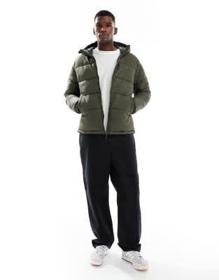 Jj Rebel Puffer Jacket With Hood In Green