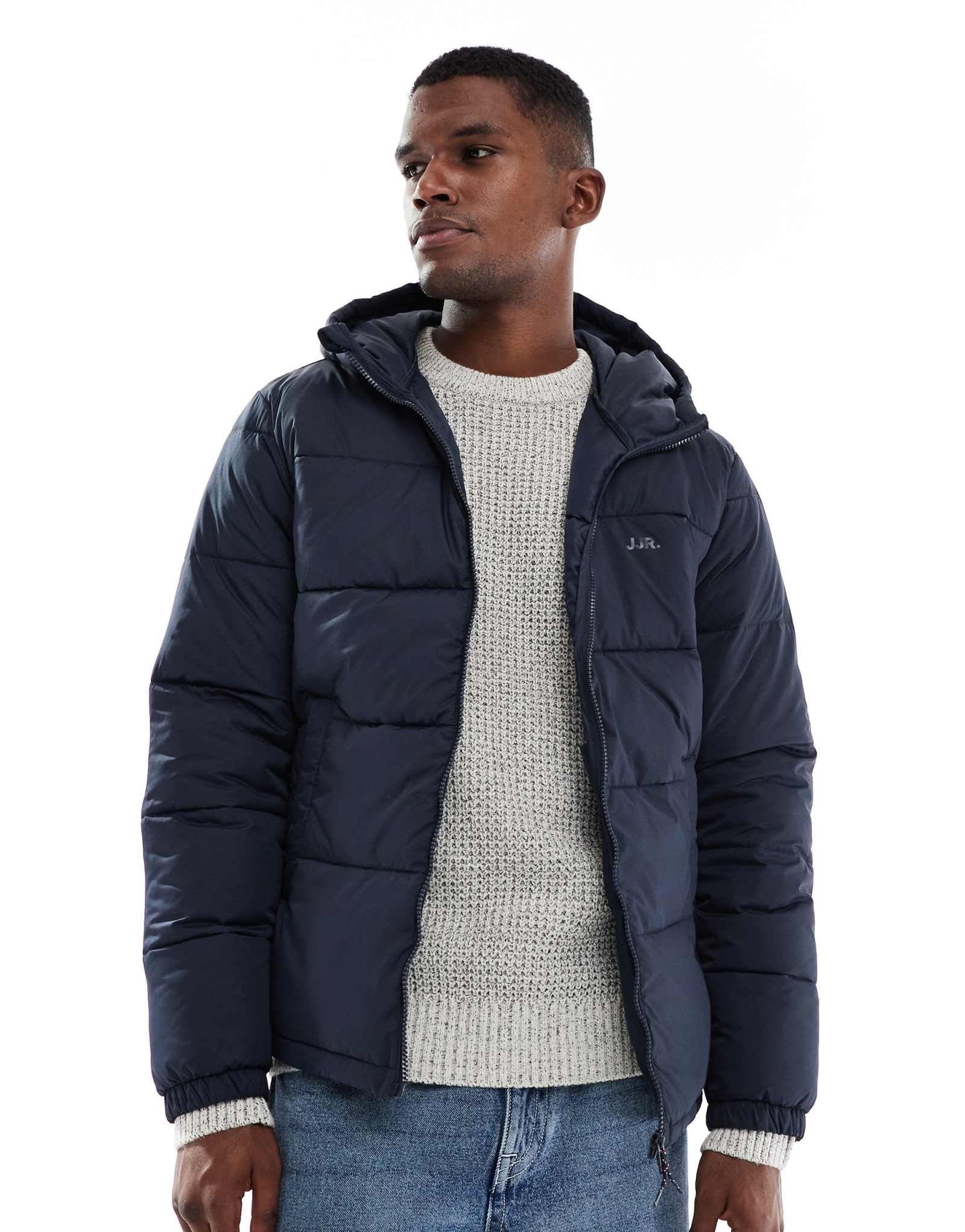 Пуховик JJ Rebel с капюшоном темно-синего цвета