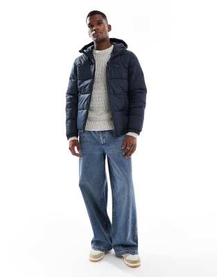 Jj Rebel Puffer Jacket With Hood In Blue