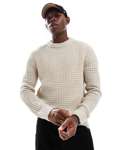 JJ Rebel - Pull ras de cou chunky texturé - Beige - view 1