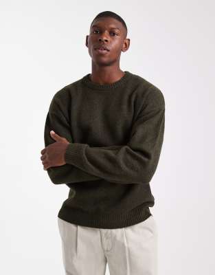 JJ Rebel - Pull ras de cou décontracté duveteux - Kaki-Vert