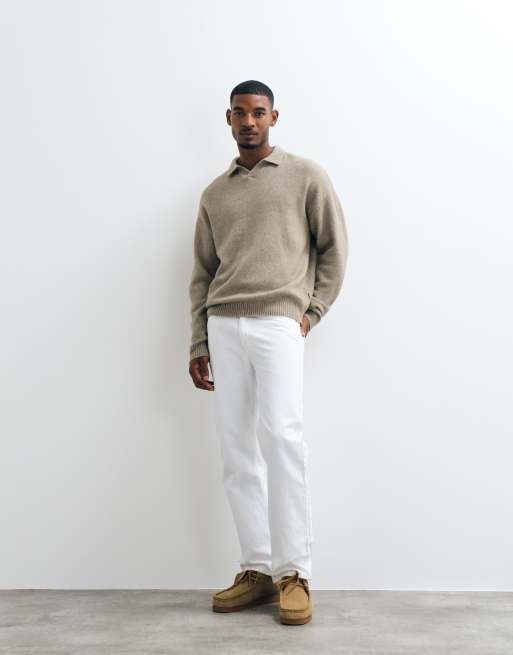 JJ Rebel Pullover mit Schlitz am Ausschnitt in Beige, 3 von 5