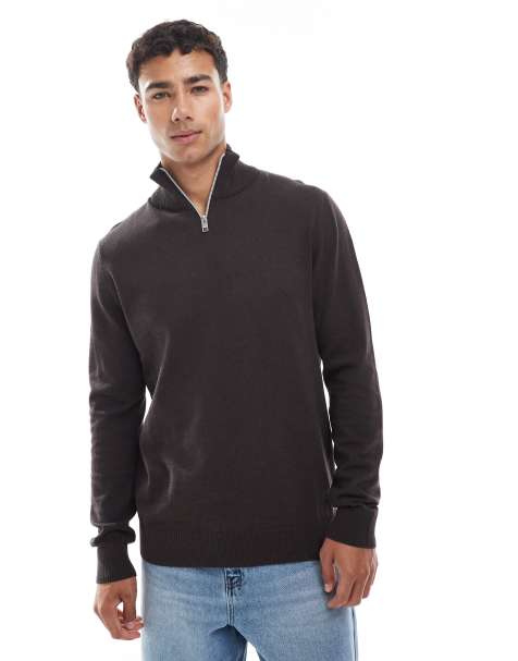 JJ Rebel quarter zip jumper in brown - view 1