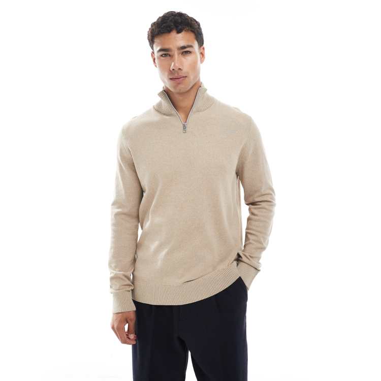 JJ Rebel quarter zip sweater in beige | ASOS