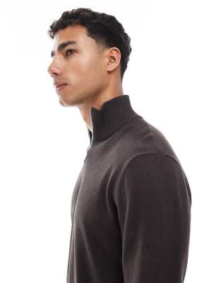 Jj Rebel Quarter Zip Sweater In Brown