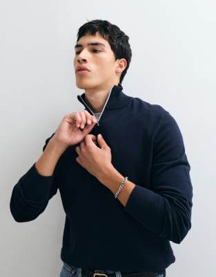 Jj Rebel Quarter Zip Sweater In Navy