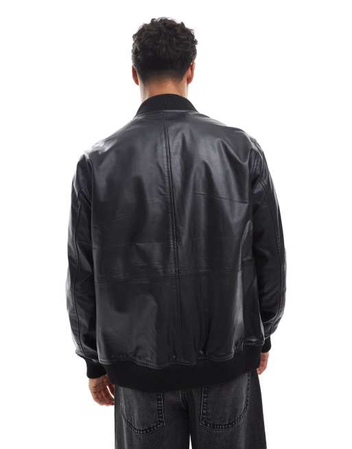 JJ Rebel real leather bomber jacket in black