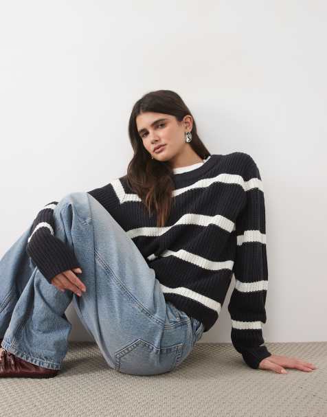 JJ Rebel regular-fit gebreide gestreepte trui in navy - view 1
